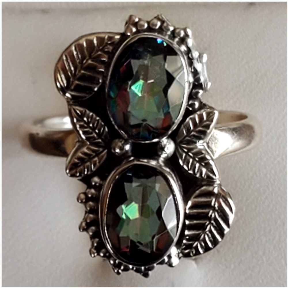 Genuine 4ct Rainbow Topaz Ring Size 9